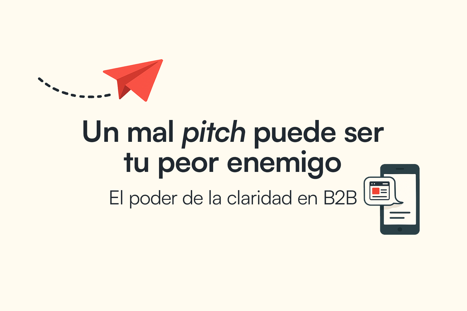 Ilustración sobre generación de leads B2B: una persona confundida recibe múltiples mensajes desordenados mientras un mensaje claro se destaca, representando cómo la falta de claridad afecta las ventas en marketing B2B.